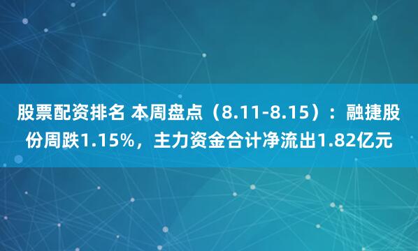 股票配资排名 本周盘点（8.11-8.15）：融捷股份周跌1.15%，主力资金合计净流出1.82亿元